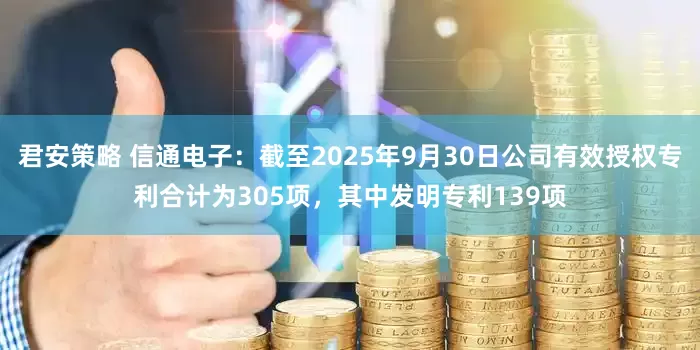 君安策略 信通电子：截至2025年9月30日公司有效授权专利合计为305项，其中发明专利139项